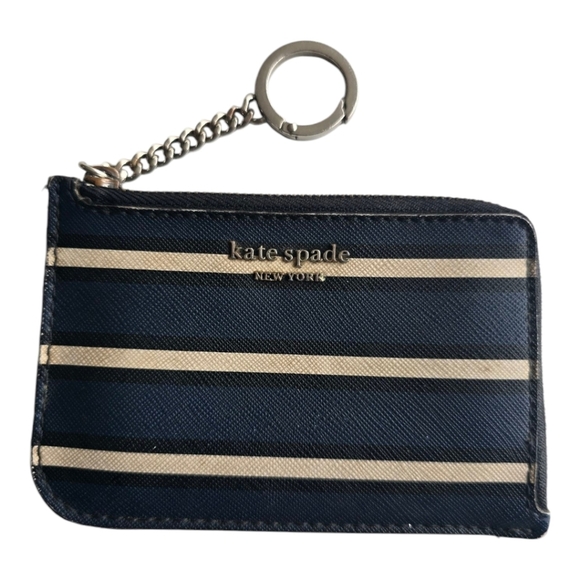 kate spade Handbags - Kate Spade Womens Cameron Black Beige Saffiano Leather Keychain Card Wallet